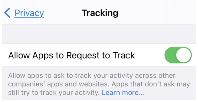 iOS Tracking setting - on