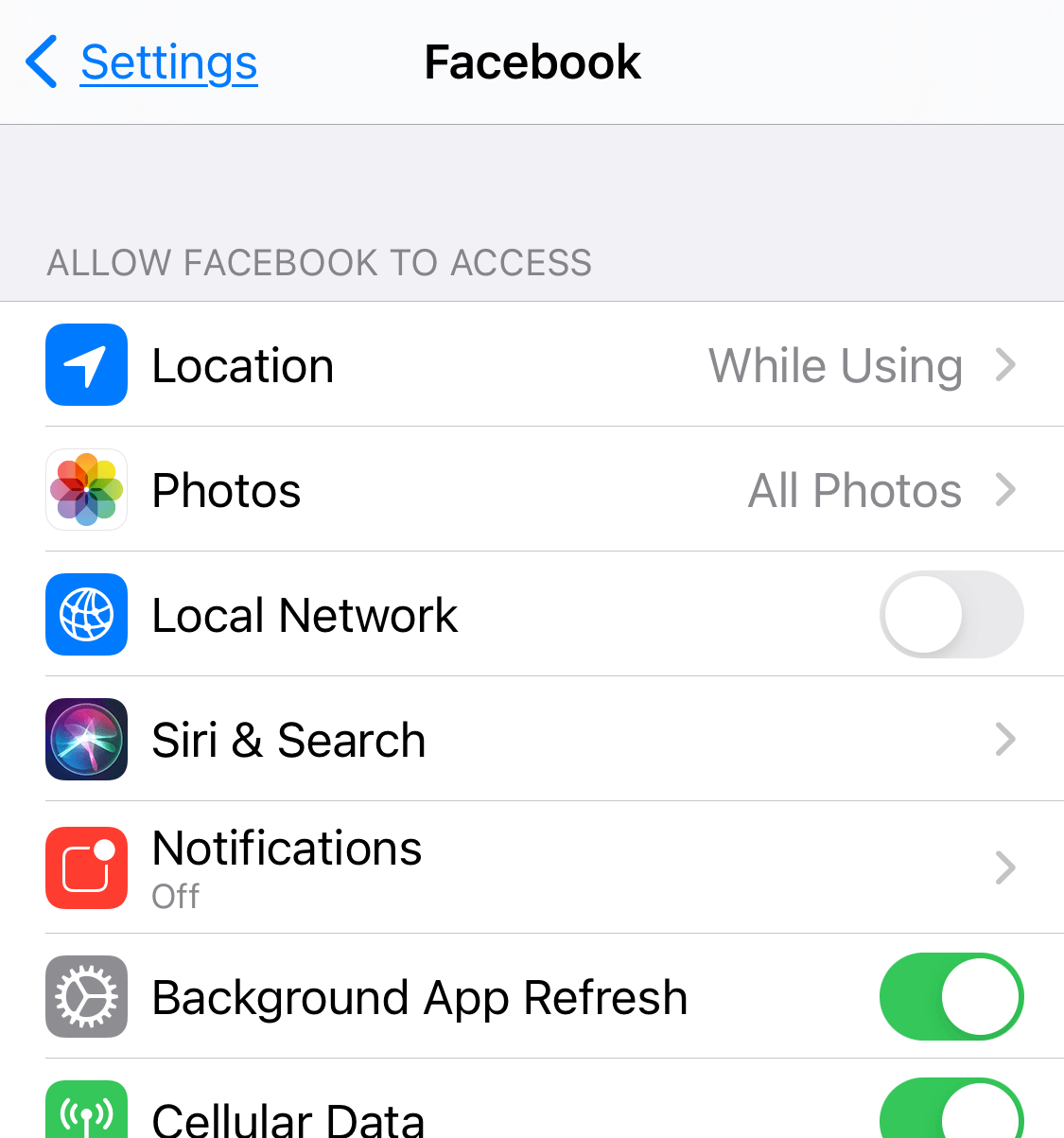 Facebook settings