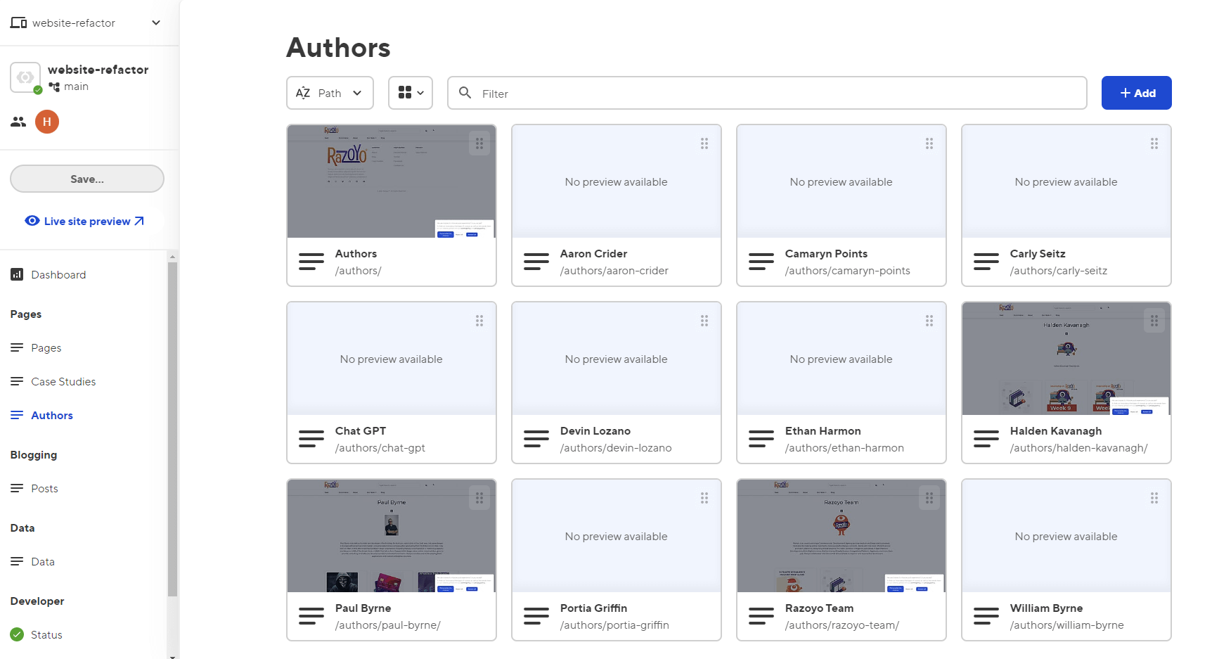 Screenshot of authors