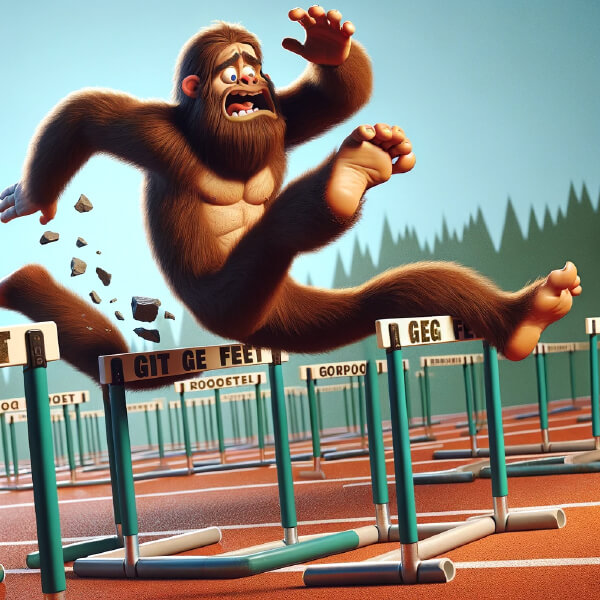 AI-generated image of a gorilla jumping over hurdles